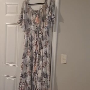 Label Of Love Summer Tropical Dress Floral  Palm Print Womens XL MIDI NEW